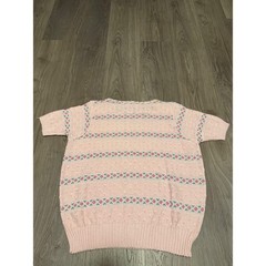 Billie Jo Vtg Pink Floral Knit Sweater Short Sleeve Pointelle Grannycore US Made