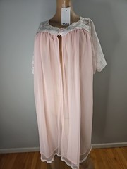 Vintage Sears Sheer Robe Pink/White Lace Detail Size 38-40