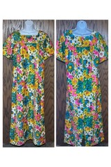 Vintage 1960’s Moana Kai Honolulu Hawaiian Dress Muu Muu Maxi Psychedelic Floral