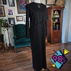 Lennie Black Maxi Dress Nina Leonard Vintage 90s Beaded Asymmetrical Long Sleeve