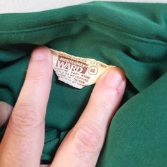 Vintage Montgomery Ward Green Polyester Dagger Collar Button Down Shirt Size 14