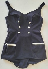 Vintage 1960’s ROBBY LEN Nautical Sailor Swimsuit Pin Up Rockabilly Bathing Suit