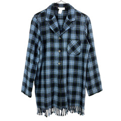 Vintage Tofy Blue Green Plaid Wool Blend Button Down Duster Shirt Size 12T