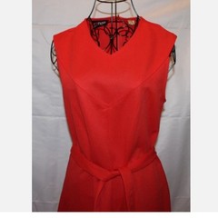 Russ Togs Red Orange Sleeveless Belted Dress M Back Zip Polyester Vintage ’70’s