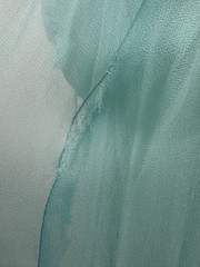Vtg 70s Teal Blue Chiffon Maxi Dress Beaded Emblishment Sheer Sleeves 26” W