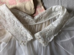 Vtg Shadow Line Womens S Sheer White Robe Nylon Tricot Beaded Lace Collar