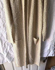 Vintage Pallas Hand Loomed Irish Linen Duster Cardigan Open Knit Cream
