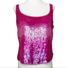 Vintage 100% Silk Beaded Ombre Barbie Pink Sleeveless Top