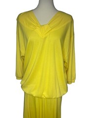 Vintage Peter Popovitch Skirt Top Set Batwing Sleeve Lemon Yellow Knit Midi USA