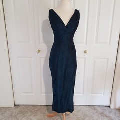 Vtg 1950s Claralura Original California Blue Metallic Lurex Dress Coat Set XS