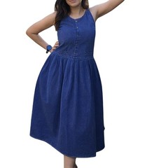 Eileen West Vtg 90s Minimalism Denim Dress Pockets Cotton Button Front USA Made