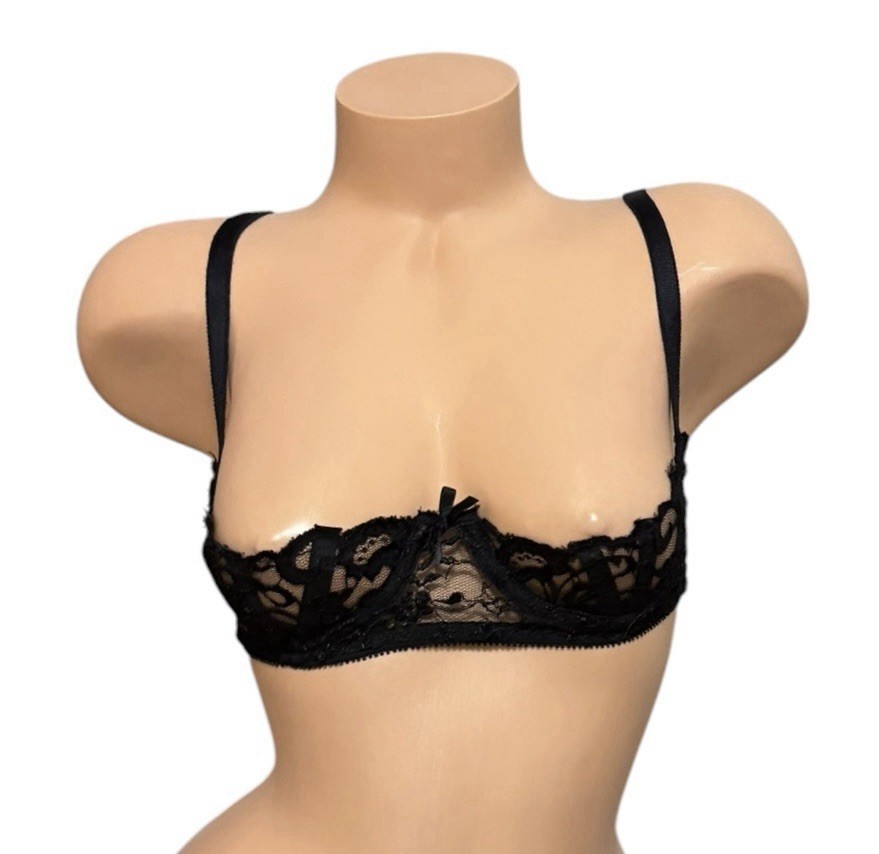 Empire Intimates Black Open Nipple Lace Sheer Nylon Underwire Bra 34A/B