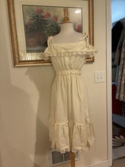 Vtg 70s Ecru Ruffled And Lace Summer Sun Dress