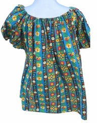 Vintage 70s Handmade Psychedelic Floral Tunic Top 2X Cotton Off Shoulder