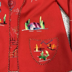 Vintage 1950s Guillermo Guevara Made In Mexico Red Hand Embroidered Wool Jacket