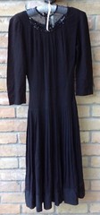 VTG 30s Black Crepe Dress Sz XXS 23″-24″W Theater Costume Play DAMAGED AS-IS