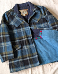 Pioneer Wear Vintage 70s 80 Women’s Blue Plaid Wool Mohair Blend Overcoat 18 USA