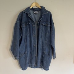 80’s Vintage Weathered Blues Oversized long Denim Jacket large TRENCH grunge