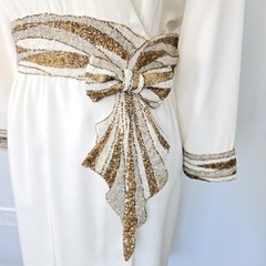 VTG Bob Mackie off White Dress Beaded Sequin Long Sleeve size 0-2