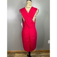Vintage red linen sheath dress knee length size 10 party travel special occasion
