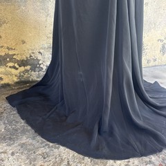 Vintage 1940s Black Crepe Gown Long Sleeve Maxi Gathered Center Hollywood 1930s