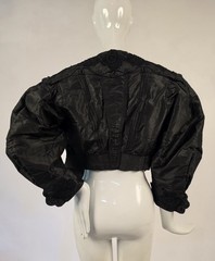 GOTHIC EDWARDIAN BLACK SILK TAFFETA PUFF SLEEVE JACKET W LACE + PIPING