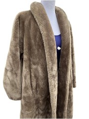 Vtg 60s Coat Swing Plush Jacket Old Hollywood Borgana Faux Fur Taupe Brown S M