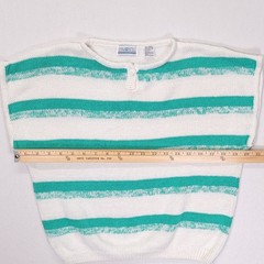 Vintage Favorites Teal White Striped Ramie Cotton Knit Henley Sweater Large