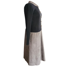 Vintage 80s CIAO Dress Drop Waist Black Knit Gray Faux Suede / M