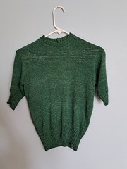 Vintage Womans Metalic Green Pullover Sweater * Lurex? Nice * small? See Pics