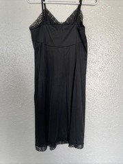 Vtg Shiny Silky Nylon Full Slip Nightgown Vanity Fair Black Dress
