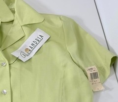 Alexandria VTG 100% Silk Lime Green Button Up Blouse Size 4 Deadstock NWT