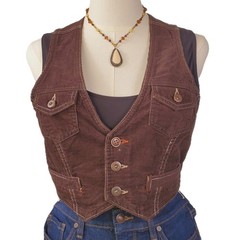 Vintage Y2K No Boundaries Cropped Corduroy Brown Women’s Vest Boho 90s