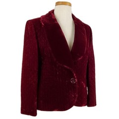 Vintage Adele Simpson Quilted Velvet Blazer Jacket Size 12 Burgundy Maroon Lined