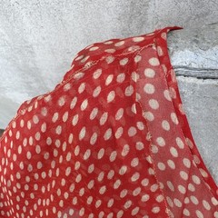 Antique 1920s Red Silk Chiffon Dress Polka Dot Asymmetrical Bow Marjone Vintage