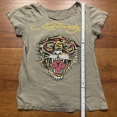 Vintage Ed Hardy Christian Audigier T Shirt S Gray Tiger Baby Tee VTG Y2K City