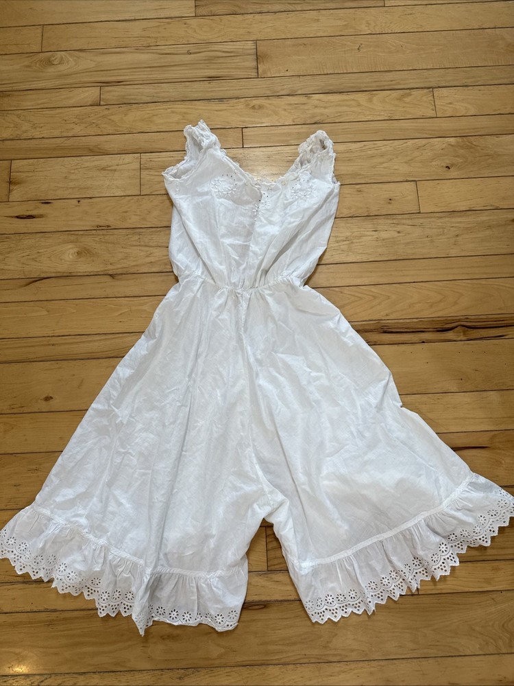 RARE Antique 1900 Women Eyelet Lace Camisole One Piece Bloomers Jumpsuit Romper