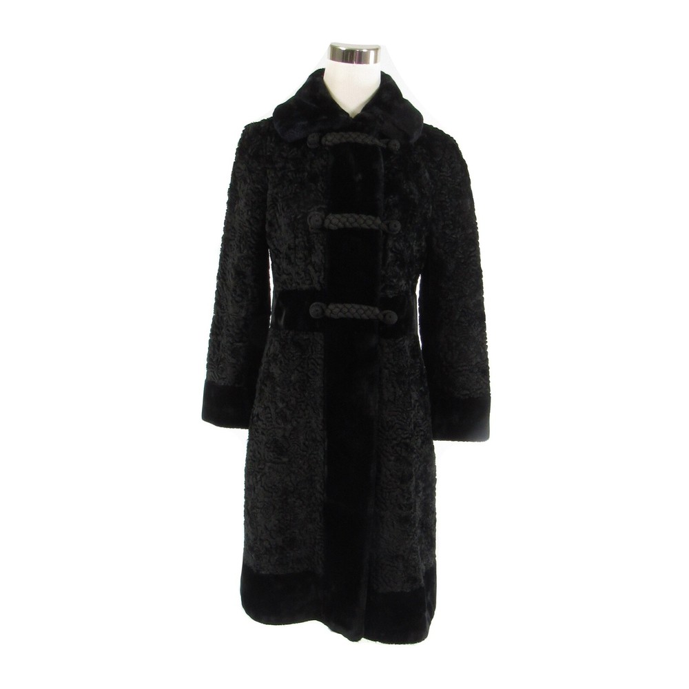 Black faux Persian lamb fur BORRE BY FAIRMOOR vintage peacoat PXS