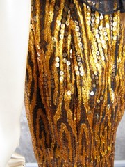 Vintage 80s Orange Metallic Lurex Tiger Striped Puff Sleeves Sequin Prom Dress