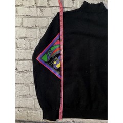 Hardy Amies Vintage Abstract Horse Graphic Mock Neck Sweater Black Multi Color