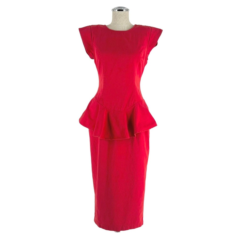 80s red peplum bodycon wiggle dress Byer Too 1980s vintage