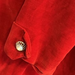 Vtg 1950s Red Crushed Velvet Long Jacket Pin Up Small/6 Wide Collar Over Coat