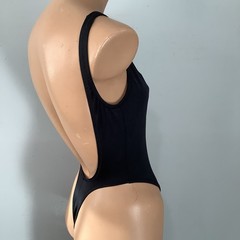 Vintage Brazilian Black One Piece Thong Swimsuit with High Thigh and Backless SM