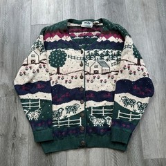 Vintage Nature Womens Northern Reflections Cardigan Sweater Green Wool Blend S/P