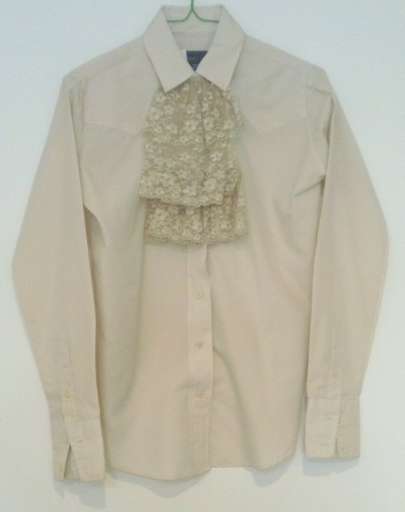 Vintage Women’s Size 8 Panhandle Slim Beige Shirt with Removable Lace Ascot