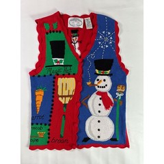 Vintage Eagles Eye Snowman Magic Hat Christmas Sweater Vest Small Red Blue