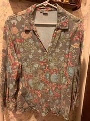 Tianello Women’s Floral Fan Print Long Sleeve Blouse Vintage, Button Down, 1X