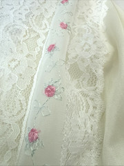 Vintage Gilead White Nylon Lace Nightgown Pink Ribbon Maxi USA Petite 70s