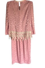 Vintage JC Penny 2 Piece Satin Mauve Ivory Lace Skirt Set Women’s Size 10