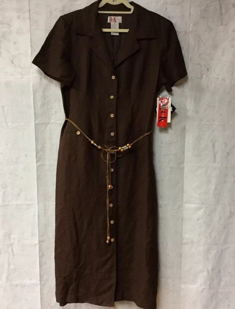 Vintage R & K Originals Dress Women’s Size 16 Brown Button Down Perfect Summer